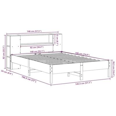 Bed met boekenkast zonder matras massief grenenhout 140x190 cm - thumbnail