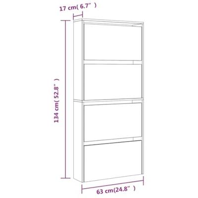 Schoenenkast met spiegel 4-laags 63x17x134 cm hoogglans wit