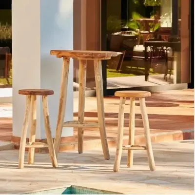 Bartafel teak met 4 barkrukken