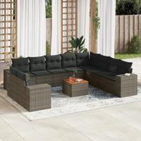 11-delige Loungeset met kussens poly rattan grijs - thumbnail