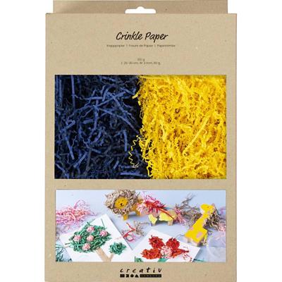 Creativ Company Crinkle papier, l: 25-30 cm, b: 3 mm, donkerblauw, geel, 2x50 gr/ 1 doos Creativ Company Crinkle papier, l: 25-30 cm, b: 3 mm, donkerblauw, geel, 2x50 gr/ 1 doos