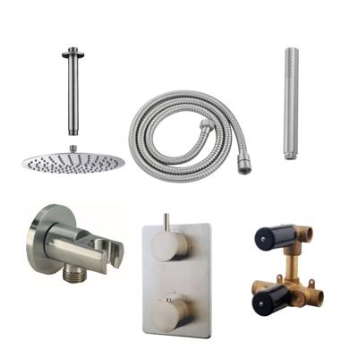 Inbouwthermostaatset Wiesbaden Caral Rond 20cm Plafonduitloop Geborsteld RVS PVD Coating