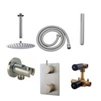 Inbouwthermostaatset Wiesbaden Caral Rond 20cm Plafonduitloop Geborsteld RVS PVD Coating - thumbnail