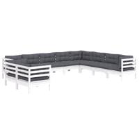 10-delige Loungeset met kussens massief grenenhout wit - thumbnail