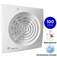 S&P Silent 100 CHZ Visual TIMER + VOCHTSENSOR Badkamer/ toilet ventilator - Ø100mm - thumbnail