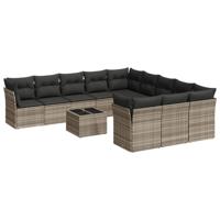 11-delige Loungeset met kussens poly rattan lichtgrijs - thumbnail