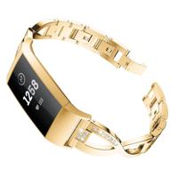 X-vormige diamant-bezaaid metalen stalen polsband horloge band voor Fitbit charge 3 (goud) - thumbnail