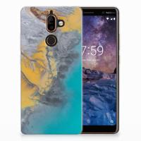 Nokia 7 Plus | TPU | Siliconen hoesje | Marble Blue Gold - thumbnail