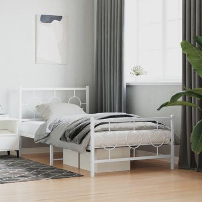 Bedframe met hoofd- en voeteneinde metaal wit 100x190 cm Bedframe met hoofd- en voeteneinde metaal wit 100x190 cm