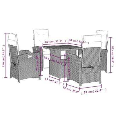 5-delige Tuinset met kussens poly rattan grijs