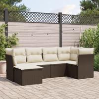 6-delige Loungeset met kussens poly rattan bruin - thumbnail