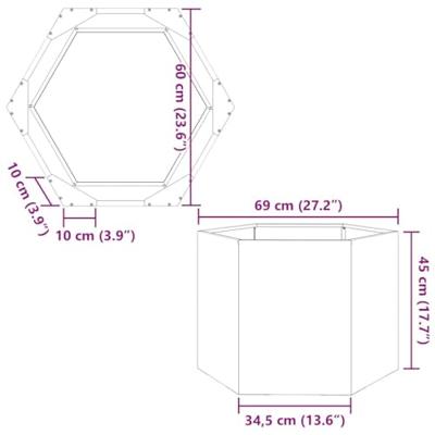Plantenbak zeshoek 69x60x45 cm roestvrijstaal - thumbnail