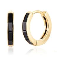 Elenza Goudkleurige Hoepel Oorbellen met Zwarte Zirkonia Baguettes - thumbnail