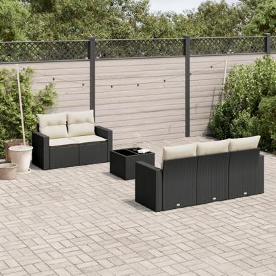 6-delige Loungeset met kussens poly rattan zwart - thumbnail
