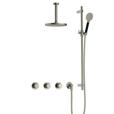 Hotbath Cobber X - CX7067 - Inbouw Regendoucheset - Geborsteld Nikkel - 2 Stopkranen - Thermostatisch - Plafondbuis 15 cm - Hoofddouche 200 mm - Ronde Handdouche 3 Standen - Glijstang 900 mm - Waterbesparend