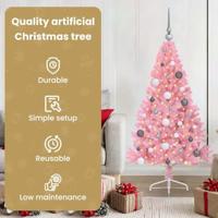 VidaXL Kunstmatig voorverlicht kerstboom met 150 led roze 150 cm pvc - thumbnail