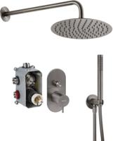 Qisani Flow inbouw regendoucheset Ø25cm gun metal - thumbnail