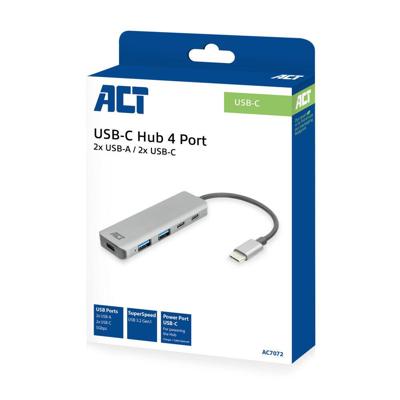 ACT AC7072 USB-C Hub 3.0 | 2x USB-A | 2x USB-C | 5Gbps | USB-C Power Port | Aluminium
