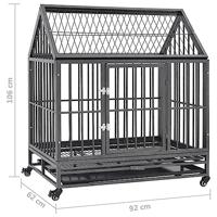 VidaXL Hondenbench met wielen en dak 92x62x106 cm staal - thumbnail