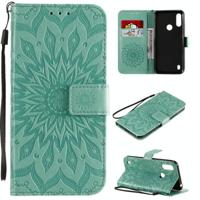 Voor Motorola Moto E6s (2020) Geperst Afdrukken Zonnebloempatroon Horizontaal Flip PU Lederen Kast Houder & Kaartslots & Wallet & Lanyard(Groen) - thumbnail