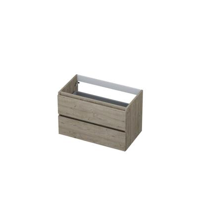 INK - Onderkast 2 Laden Greeploos met Houten Keerlijst - 800x450x520 Mm - Greige Eiken
