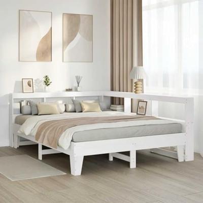 Bed met boekenkast zonder matras grenenhout wit 150x200 cm