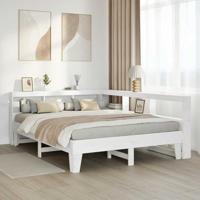 Bed met boekenkast zonder matras grenenhout wit 150x200 cm - thumbnail