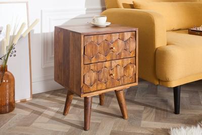 Massieve bijzettafel MYSTIC LIVING 40cm Sheesham nachtkastje met 3D-oppervlak - 39745