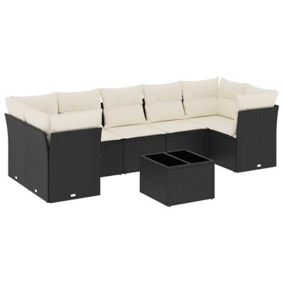 8-delige Loungeset met kussens poly rattan zwart - thumbnail