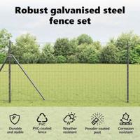 VidaXL Hek met paal grijs 1,4 x 10 m staal en pvc - thumbnail