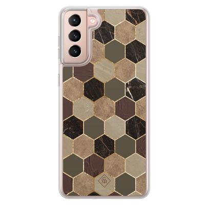 Samsung Galaxy S21 hybride hoesje - Kubus groen bruin Samsung Galaxy S21 hybride hoesje - Kubus groen bruin