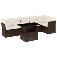 7-delige Loungeset met kussens poly rattan bruin - thumbnail