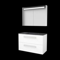 Basic-Line Premium 46 Badkamermeubelset - 100 x 46 cm - Met Grepen - 2 Lades - Hardstenen Wastafel - 1 Kraangat - Spiegelkast met LED Verlichting - Ice White - thumbnail