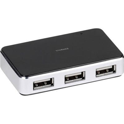 Vivanco USB 2.0 HUB (4-poorts actief, metalen behuizing, incl. voeding) zwart/zilver