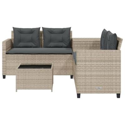 Tuinbank met tafel en kussens L-vormig poly rattan lichtgrijs Tuinbank met tafel en kussens L-vormig poly rattan lichtgrijs