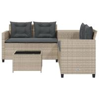 Tuinbank met tafel en kussens L-vormig poly rattan lichtgrijs - thumbnail