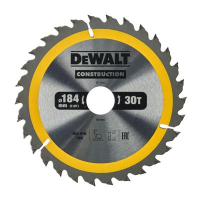 DeWALT Cirkelzaagblad voor Hout | Construction | Ø 184mm Asgat 30mm 30T - DT1942-QZ