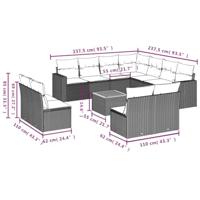 12-delige Loungeset met kussens poly rattan zwart - thumbnail