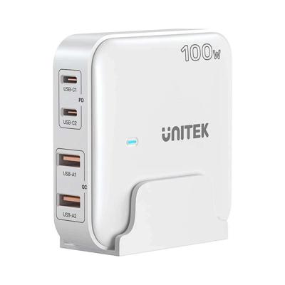 GaN netvoeding oplader - Unitek P1229AWH01-EU | 100W 2x USB-C 2x USB-A