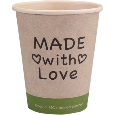 Beker | Made with Love | Bamboepapier + PE | 250ml | 8oz | 92mm | 1000 stuks
