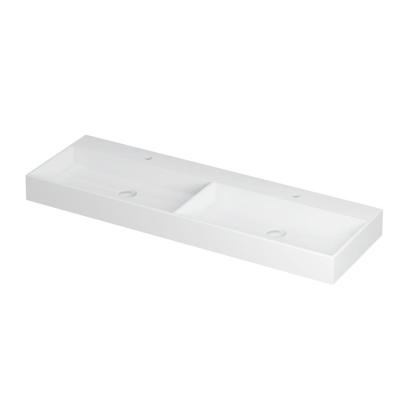 INK United Wastafel Porselein Dubbel met 2 Kraangaten incl. Porseleinen Click Plug en Verborgen Overloop Systeem - 1400x450x110 mm - Mat Wit