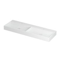 INK United Wastafel Porselein Dubbel met 2 Kraangaten incl. Porseleinen Click Plug en Verborgen Overloop Systeem - 1400x450x110 mm - Mat Wit - thumbnail