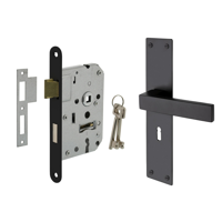 Mooi Deurbeslag Deurbeslag set Nova op schild met sleutelgat en slot - thumbnail