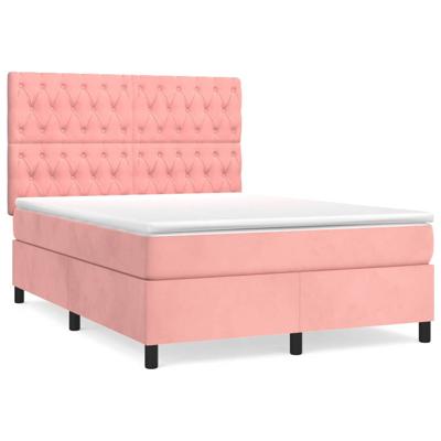 Boxspring met matras fluweel roze 140x200 cm