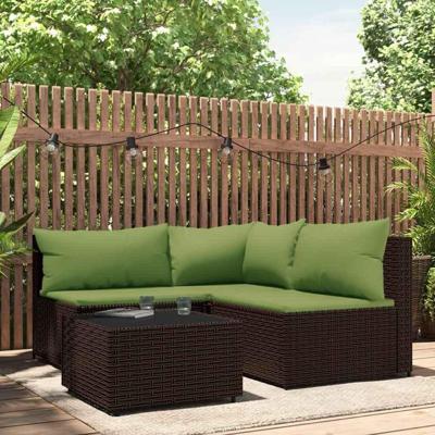 4-delige Loungeset met kussens poly rattan bruin 4-delige Loungeset met kussens poly rattan bruin