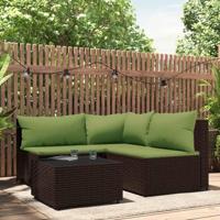 4-delige Loungeset met kussens poly rattan bruin - thumbnail