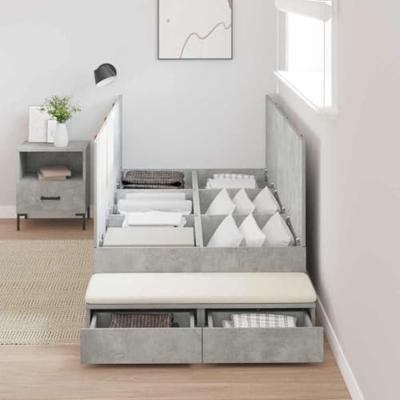 Opbergbedframe met lade Beton Grijs 100 cm Bewerkt hout