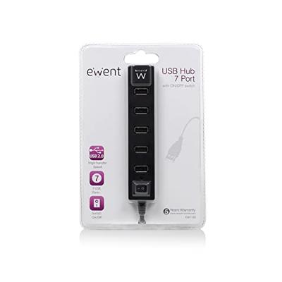 Ewent Ew1130 7-Poorts Usb 2.0 Hub Aan/Uit Knop, Zwart