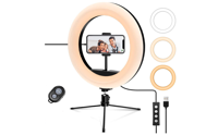 Fedec Tripod met 10 Inch verlichtingsring - Met microfoon, tripod en smartphonehouder - Met afstandsbediening - thumbnail