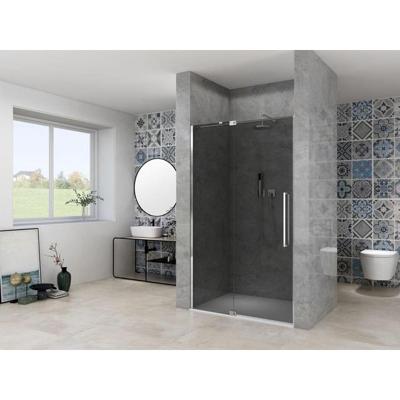 Van Rijn Products ST08 Nis Draaideur - 100x200cm - grijs rookglas - dikte 8mm - 2 delig - muurprofiel - stabilisatiestang - Chroom ST08300100GRCH Van Rijn Products ST08 Nis Draaideur - 100x200cm - grijs rookglas - dikte 8mm - 2 delig - muurprofiel - stabilisatiestang - Chroom ST08300100GRCH